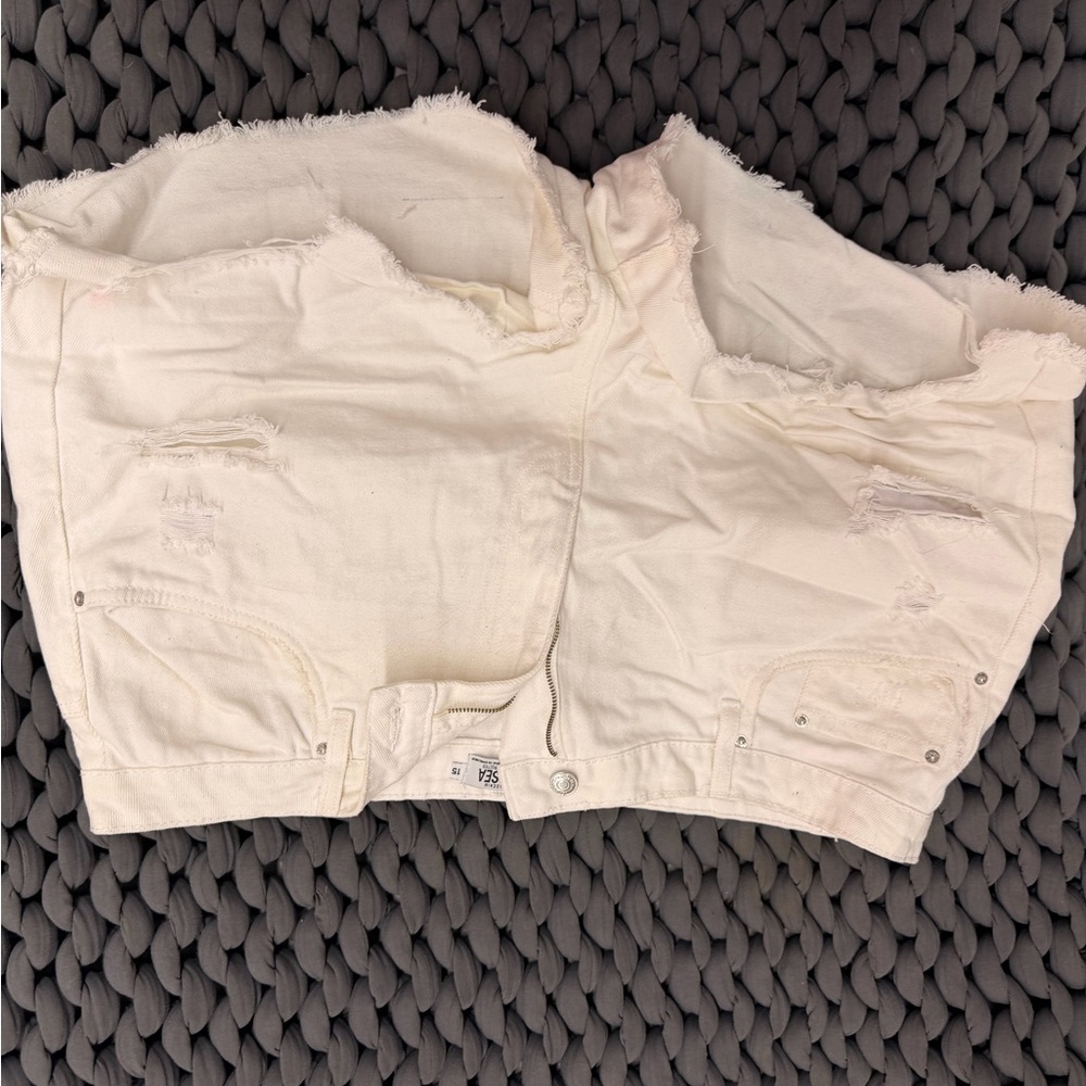White Distressed Denim Shorts